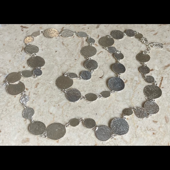 Karine Sultan Signed Silver Tone Disk Necklace - Picture 3 of 5